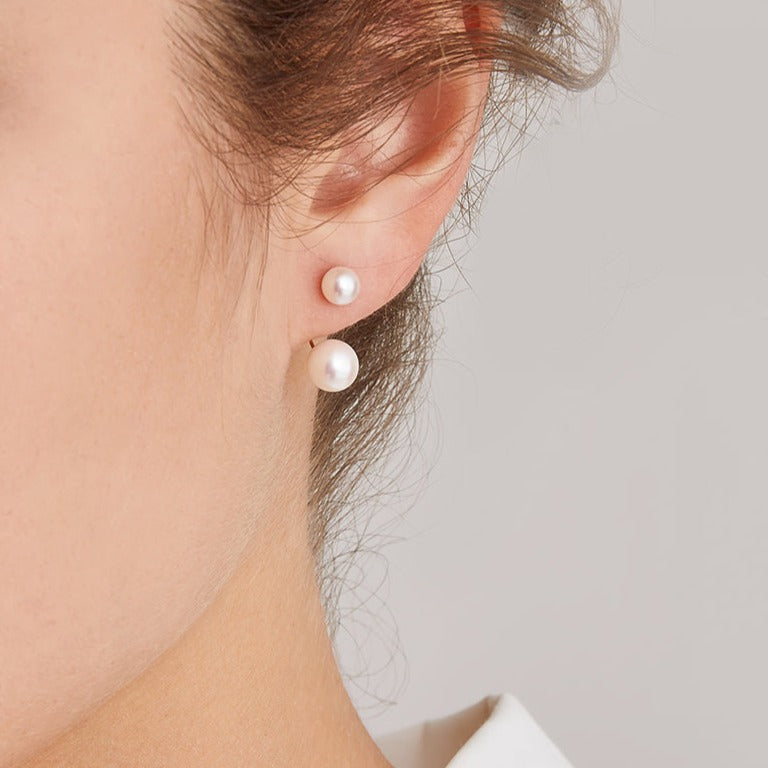 Boucles d'oreilles en perles véritables AAA | Boucles d'oreilles pendantes à double perle très brillante avec fermoirs en argent et or 18 carats