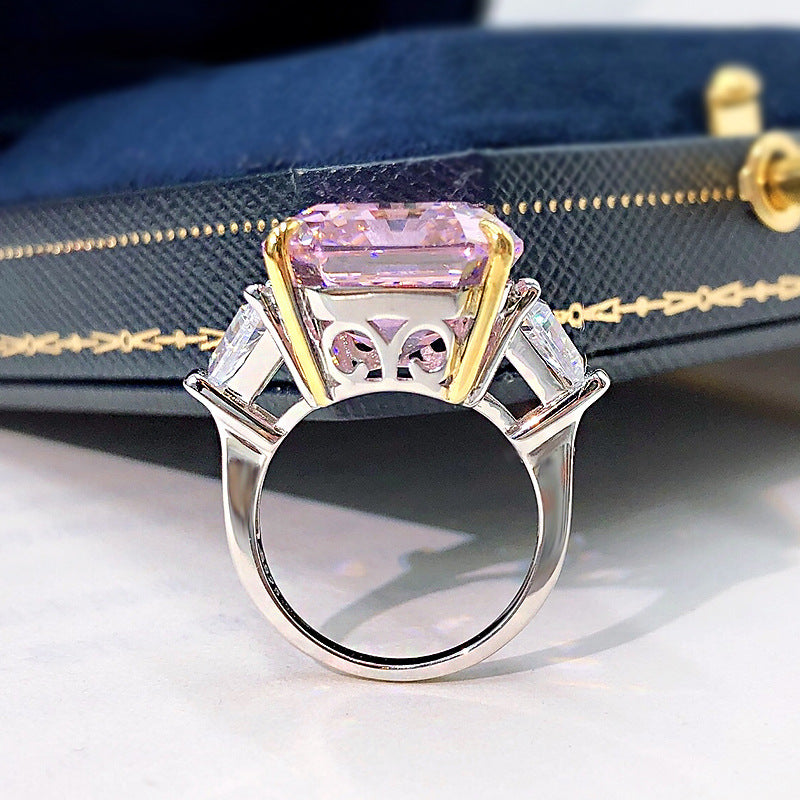 Asscher Cut Three-Stone Yellow and Pink Lab Grown Diamond Engagement Ring 5.0 CTW with S925 Silver GH/VVS