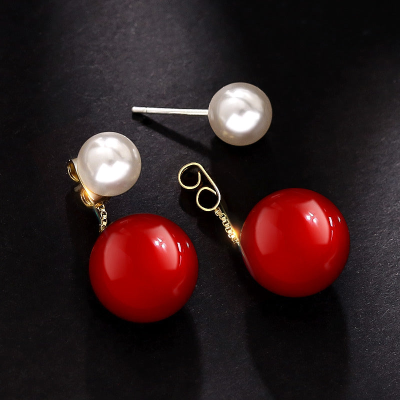 Double Pearl Dangle Earrings | Dangle Pearl Earring Jackets with Sterling Silver Pins