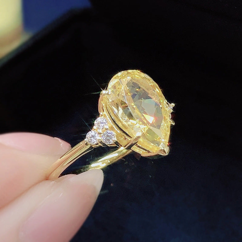 Pear Cut Three-Stone Yellow Lab Grown Diamond Engagement Ring 4.5 CTW with 14K Gold Over S925 Silver GH/VVS