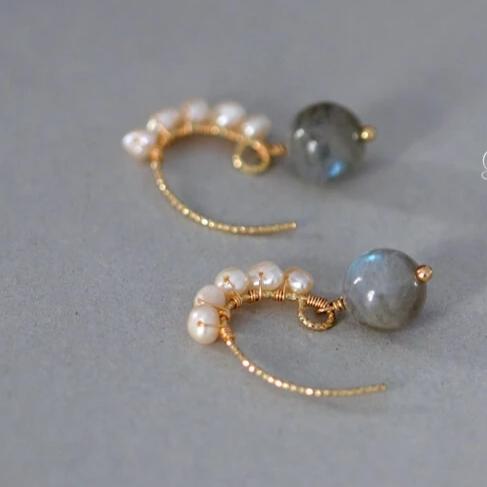 Freshwater Cultured Pearl And Jade Drop Earrings in 14K Gold Over Sterling Silver(3-4mm)