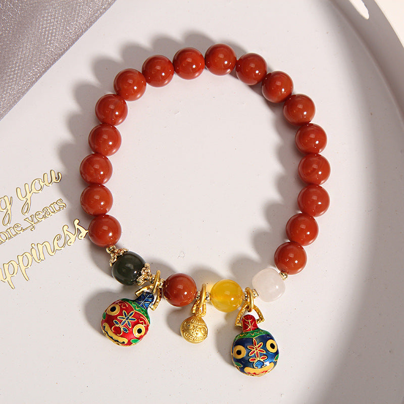 Pulsera de piedra cornalina de ágata roja estilo africano con cierre de oro Pulsera de jade rojo