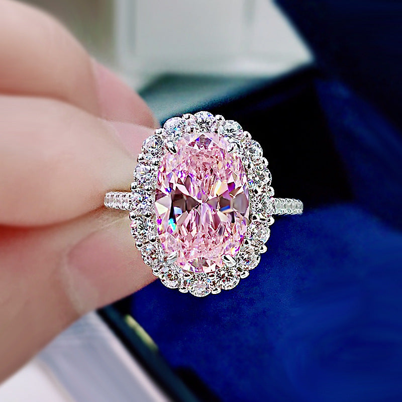 Bague de fiançailles avec diamant rose de laboratoire à taille ovale et pierre latérale de 5,0 ct avec argent S925 GH/VVS