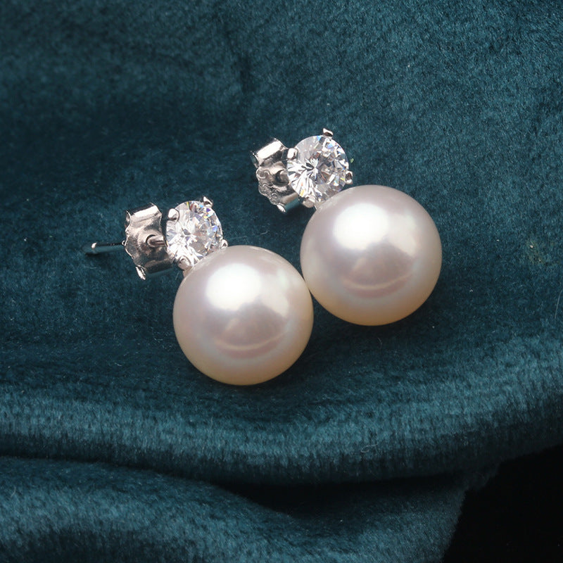 White pearl diamond earrings stud | real pearl earrigns | freshwater pearl earrings