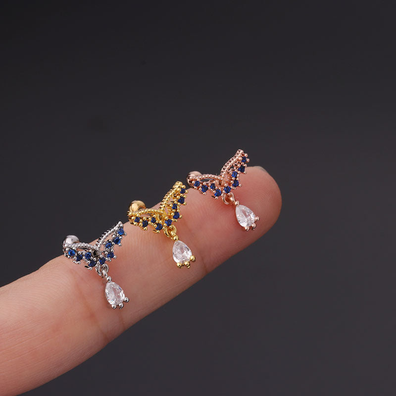 20G Crystal Cartilage Ear Studs Titanium Internally Threaded Double Gem Single Cartilage Earrings with Silver Pin