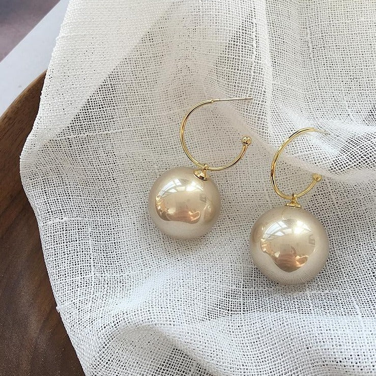 Pendientes de Perlas Grandes | Pendientes de Perlas Colgantes | Pendientes de Bolas de Oro Grandes con Cierre Hipoalergénico (20mm)
