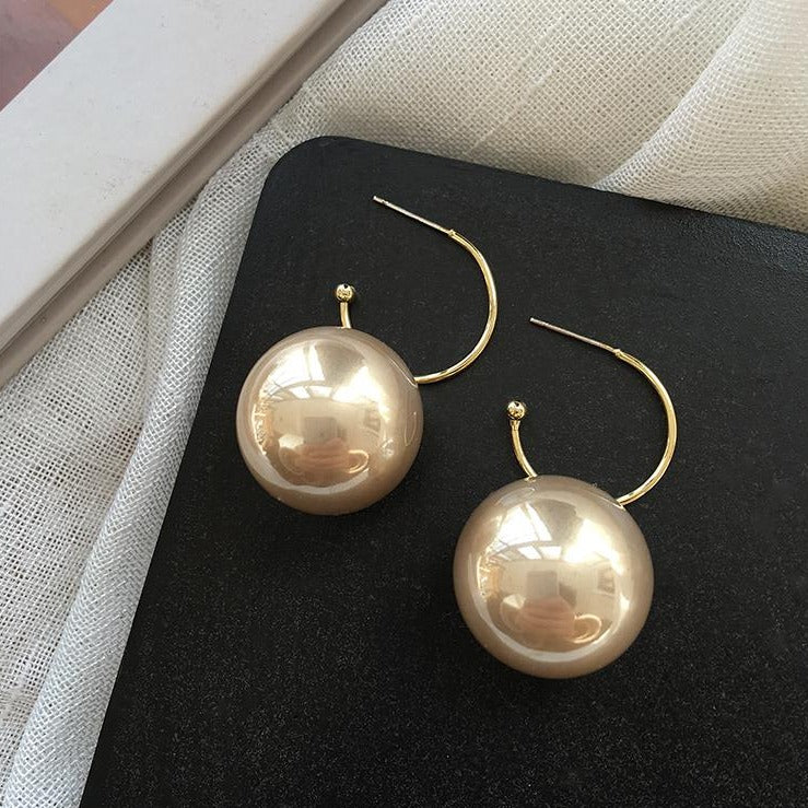 Pendientes de Perlas Grandes | Pendientes de Perlas Colgantes | Pendientes de Bolas de Oro Grandes con Cierre Hipoalergénico (20mm)