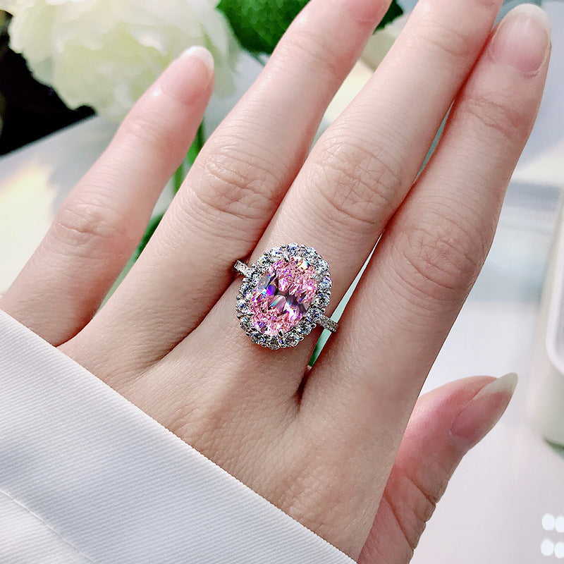 Bague de fiançailles avec diamant rose de laboratoire à taille ovale et pierre latérale de 5,0 ct avec argent S925 GH/VVS
