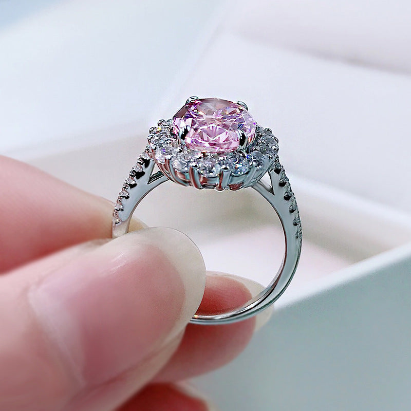 Bague de fiançailles avec diamant rose de laboratoire à taille ovale et pierre latérale de 5,0 ct avec argent S925 GH/VVS