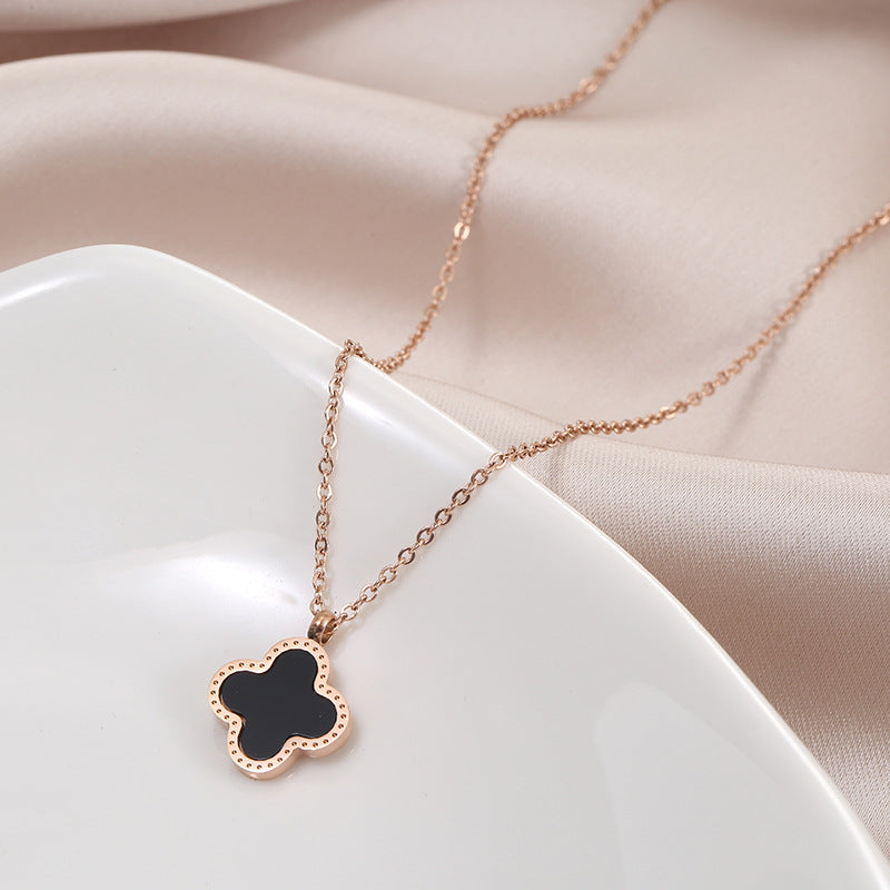 Four Leaf Clover Moonstone Mother of Pearl Necklace with 14K Gold Plated Chain