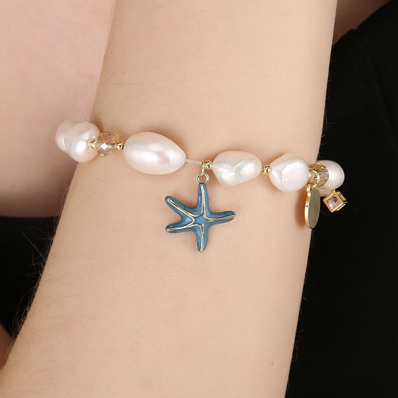 Starfish Creative Style Cultured Baroque Pearl Bracelet in 14k Gold Over Sterling Silver
