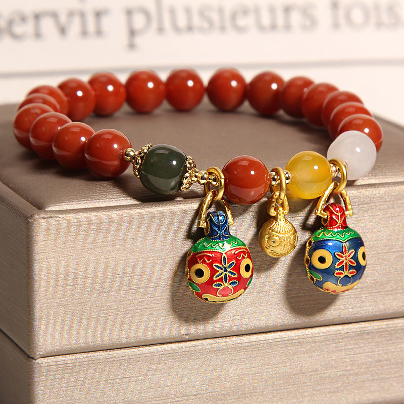Pulsera de piedra cornalina de ágata roja estilo africano con cierre de oro Pulsera de jade rojo
