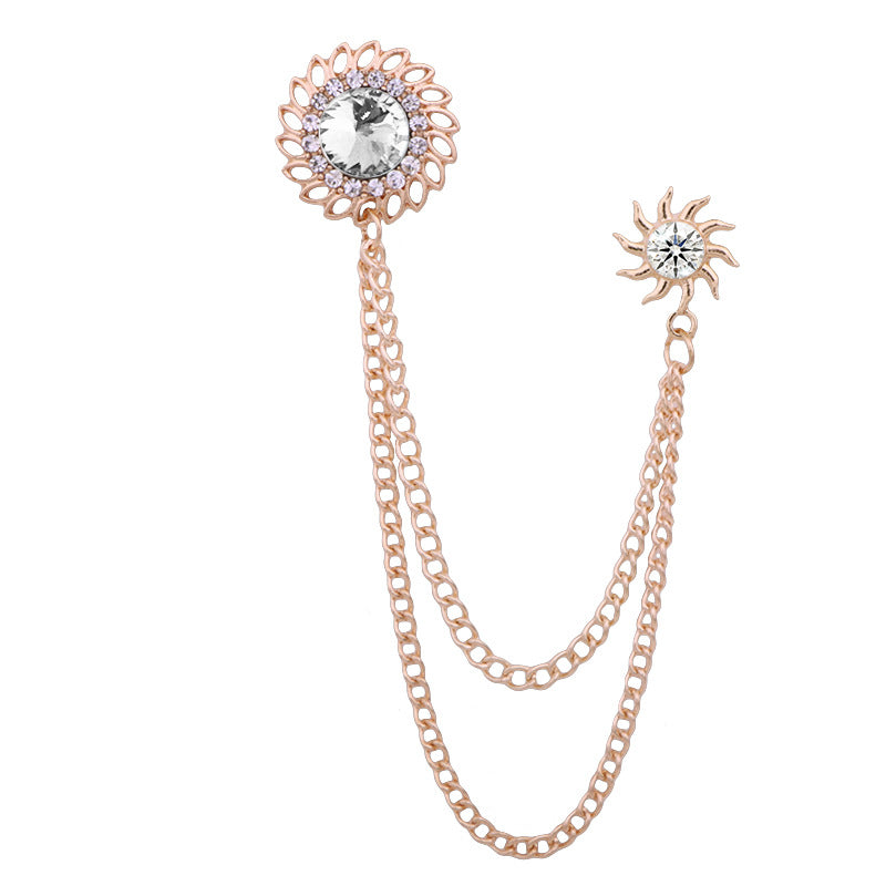 Crystal Cyclone Style Brooch for Men Gold and Silver Chain Brooch Lapel Pin Jewelry Gift