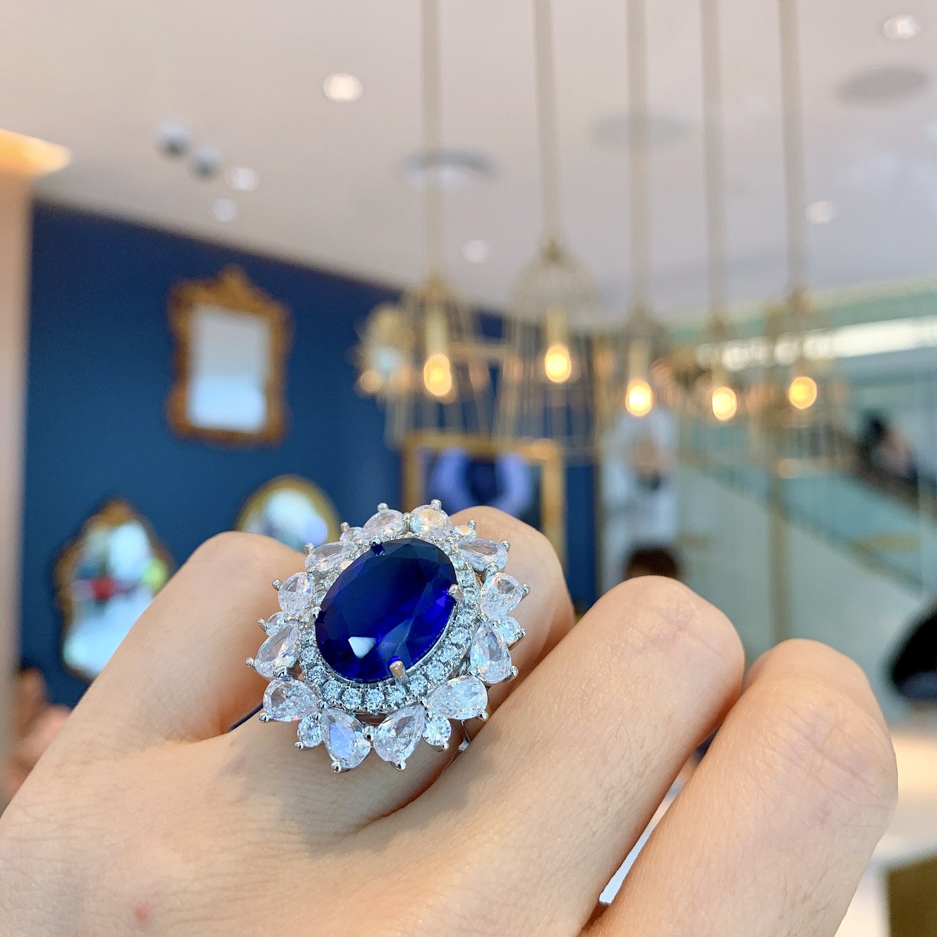 Blue Crystal Jewelry Set December Brithstone | Sapphire Earrings Sapphire Pendant Sapphire Ring | Crystal Diamond Jewelry Set in White Gold Plated