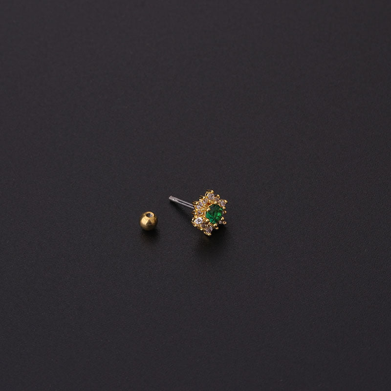 20G Crystal Cartilage Ear Studs Titanium Internally Threaded Double Gem Single Cartilage Earrings with Silver Pin