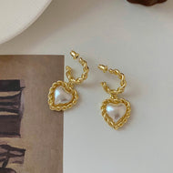 Royal Court Style Pearl Dangle Drop Earrings for Women in 14K Gold Over Sterling Silver