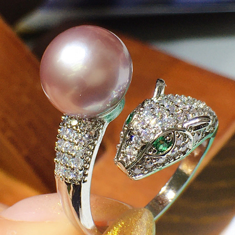 Leopard Freshwater Pearl Ring AAA Pearl Adjustable Ring in 14K Gold Over Sterling Silver