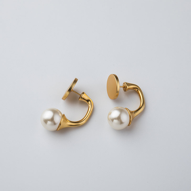 Elegant White Round Pearl Earring Jackets with Gold Studs and Silver Pin