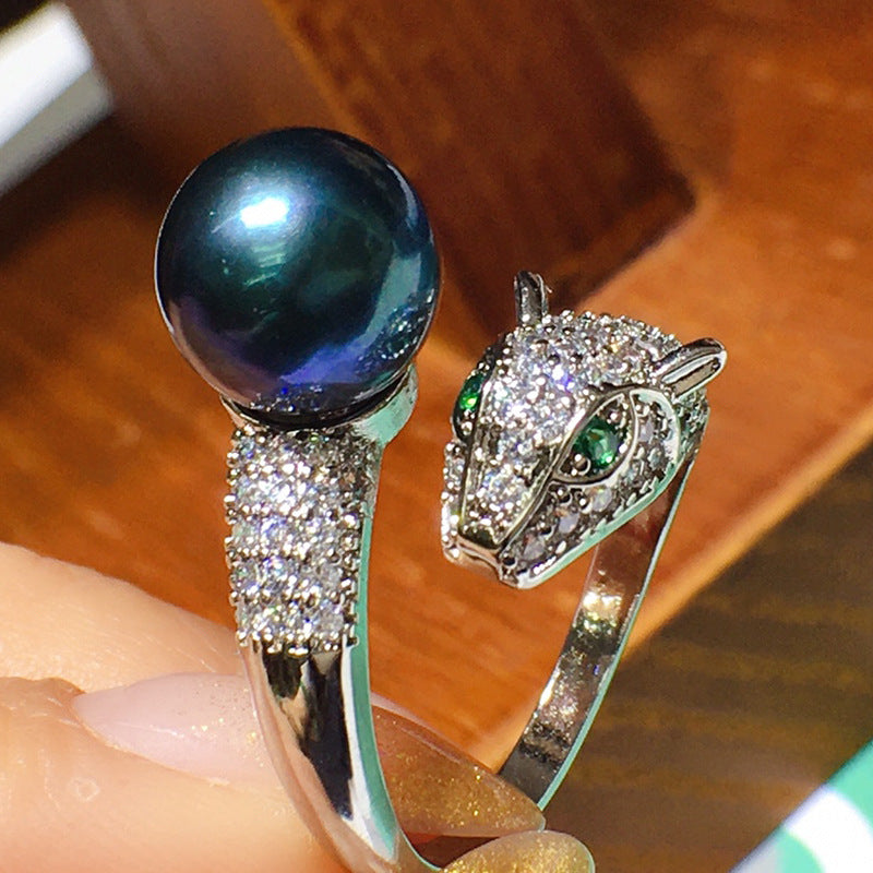 Leopard Freshwater Pearl Ring AAA Pearl Adjustable Ring in 14K Gold Over Sterling Silver