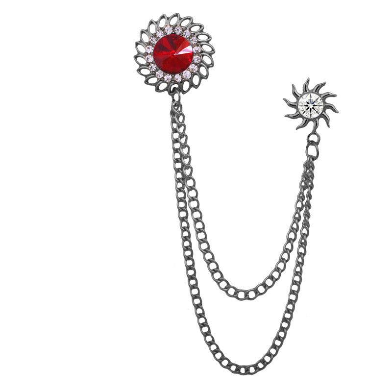 Crystal Cyclone Style Brooch for Men Gold and Silver Chain Brooch Lapel Pin Jewelry Gift