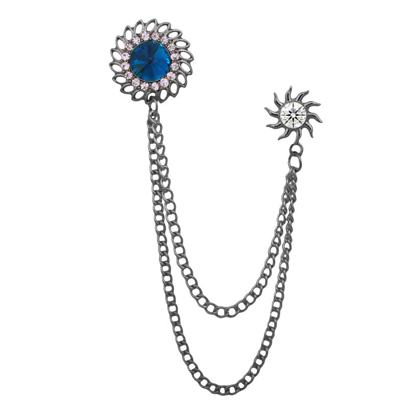 Crystal Cyclone Style Brooch for Men Gold and Silver Chain Brooch Lapel Pin Jewelry Gift