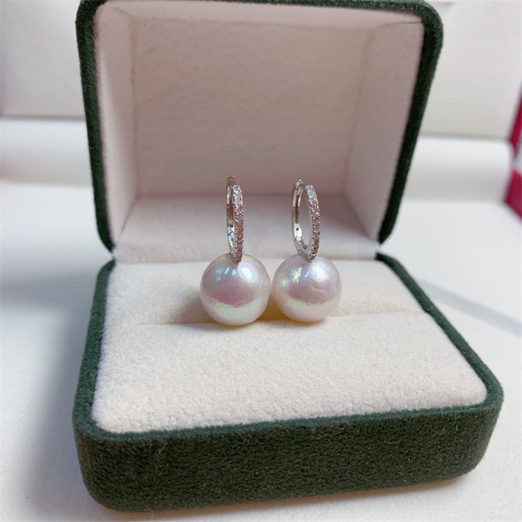 Pendientes de diamantes con perlas reales AAA | Pendientes colgantes de perlas barrocas de agua dulce en plata de ley | Pendientes de perlas blancas de 10-12 mm