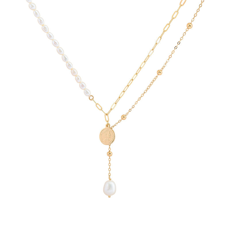 Cultured Freshwater Pearl Pendant Double Strand Necklace with 18K Gold Over Sterling Silver