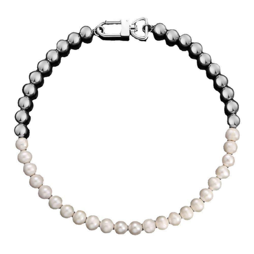 AAA Mens Pearl Necklace | Metal Real Pearl Necklace for Men in 18K Gold and White Gold Plated (10mm)