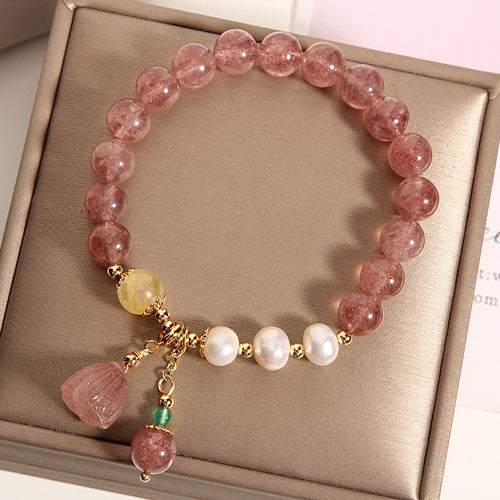 Strawberry Crystal Freshwater Cultured Pearl Bracelet in 14K Gold Over Sterling Silver