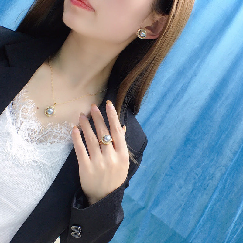 Real Pearl Jewelry Set 6 Color Available| Crystal Pearl Earrings Pearl Ring and Pearl Pendant | AAA Pearl Diamond Set for Women