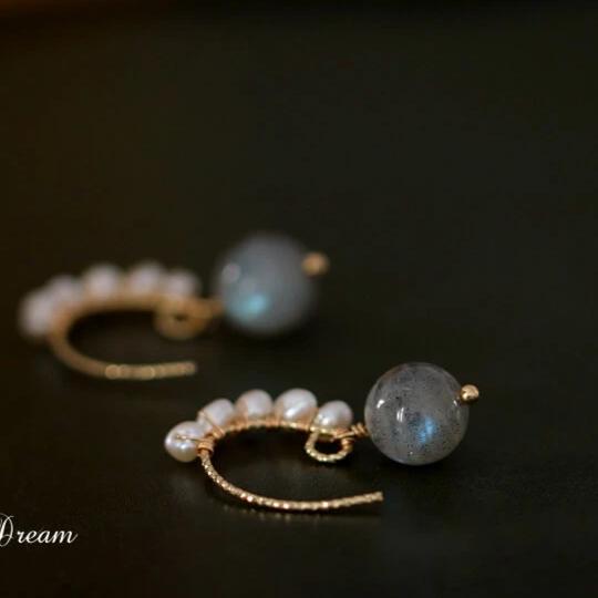 Freshwater Cultured Pearl And Jade Drop Earrings in 14K Gold Over Sterling Silver(3-4mm)