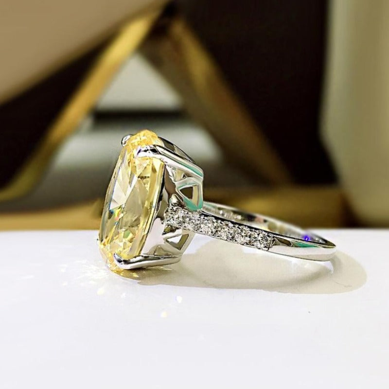 Oval Cut Fancy Yellow Lab Grown Diamond Engagement Ring 5.0 CTW Sapphire with S925 Silver Base GH/VVS Huge Tomato