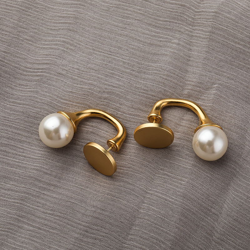 Elegant White Round Pearl Earring Jackets with Gold Studs and Silver Pin
