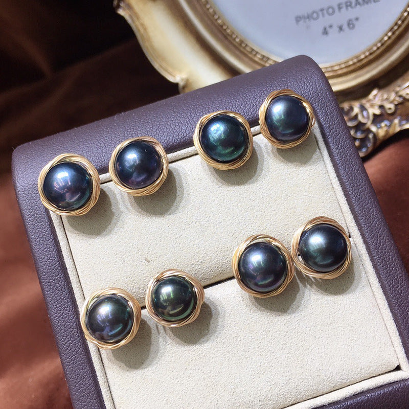 Aretes de perlas cultivadas de agua dulce AAA Perla de oro blanco negro disponible en pasador de plata