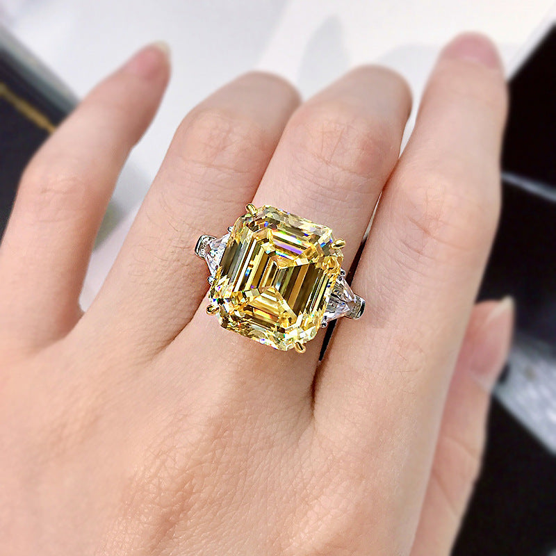 Asscher Cut Three-Stone Yellow and Pink Lab Grown Diamond Engagement Ring 5.0 CTW with S925 Silver GH/VVS