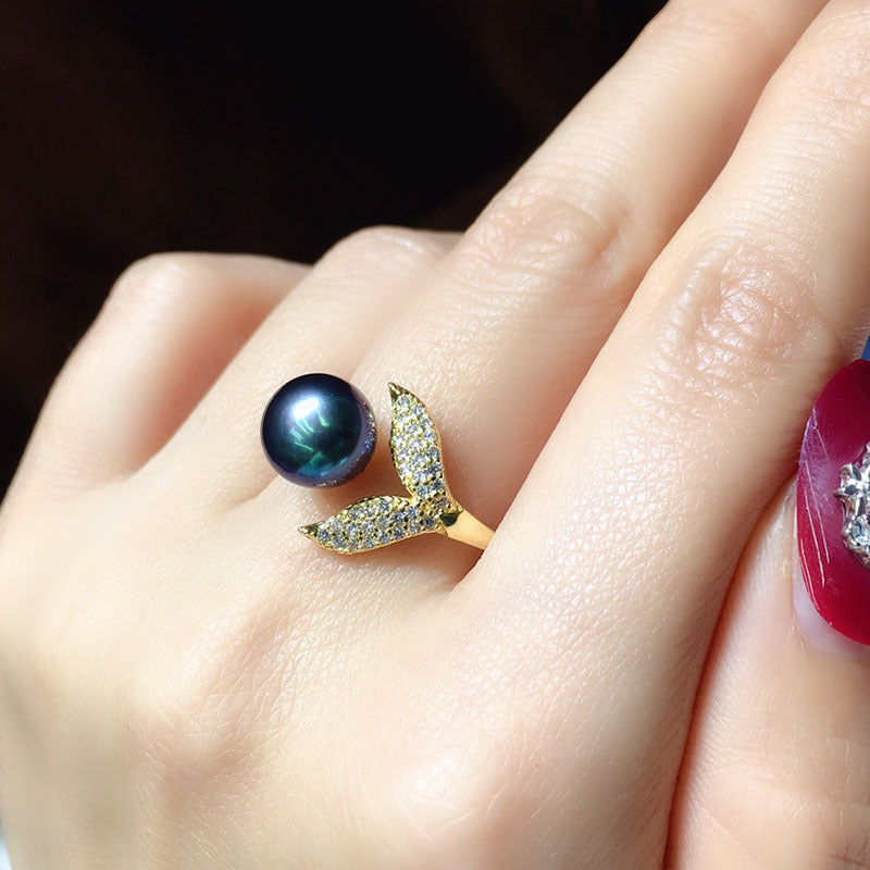 8-9mm Mermaid Style Freshwater Pearl Adjustable Size Ring in 14K Gold Over Sterling Silver