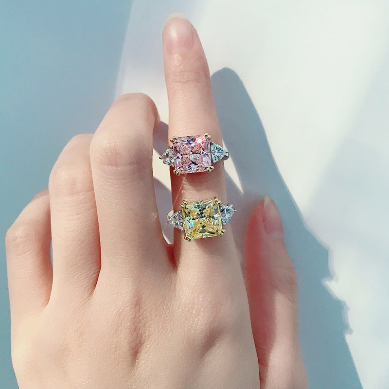 Princess Cut Three-Stone Yellow and Pink Lab Grown Diamond Engagement Ring 5.0 CTW with S925 Silver GH/VVS