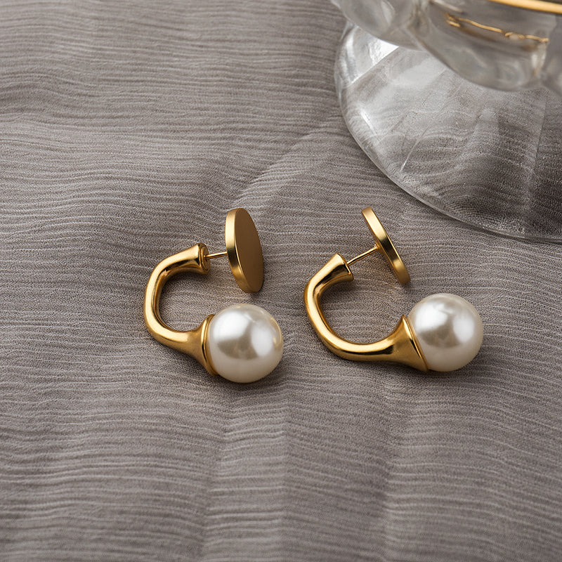 Elegant White Round Pearl Stud Earrings for Women in 14K Gold Over Sterling Silver(8mm)