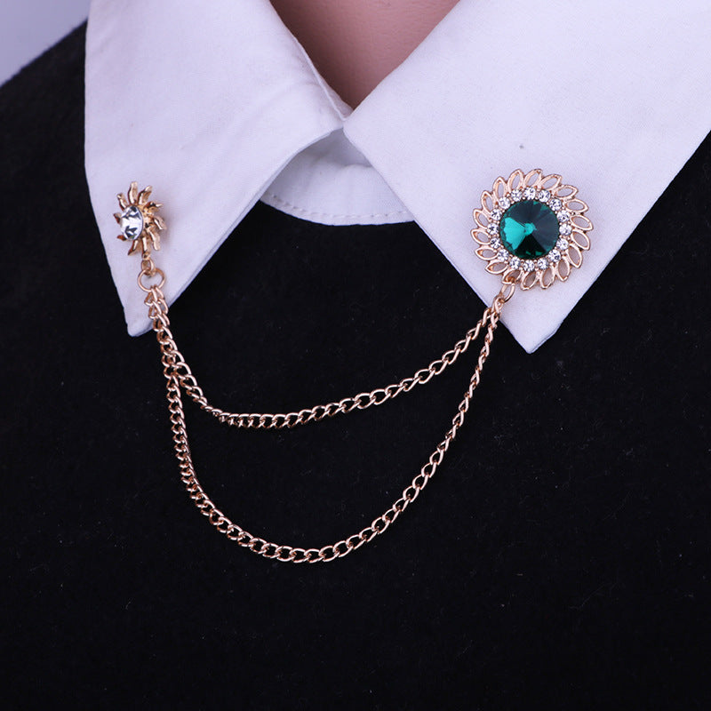 Crystal Cyclone Style Brooch for Men Gold and Silver Chain Brooch Lapel Pin Jewelry Gift