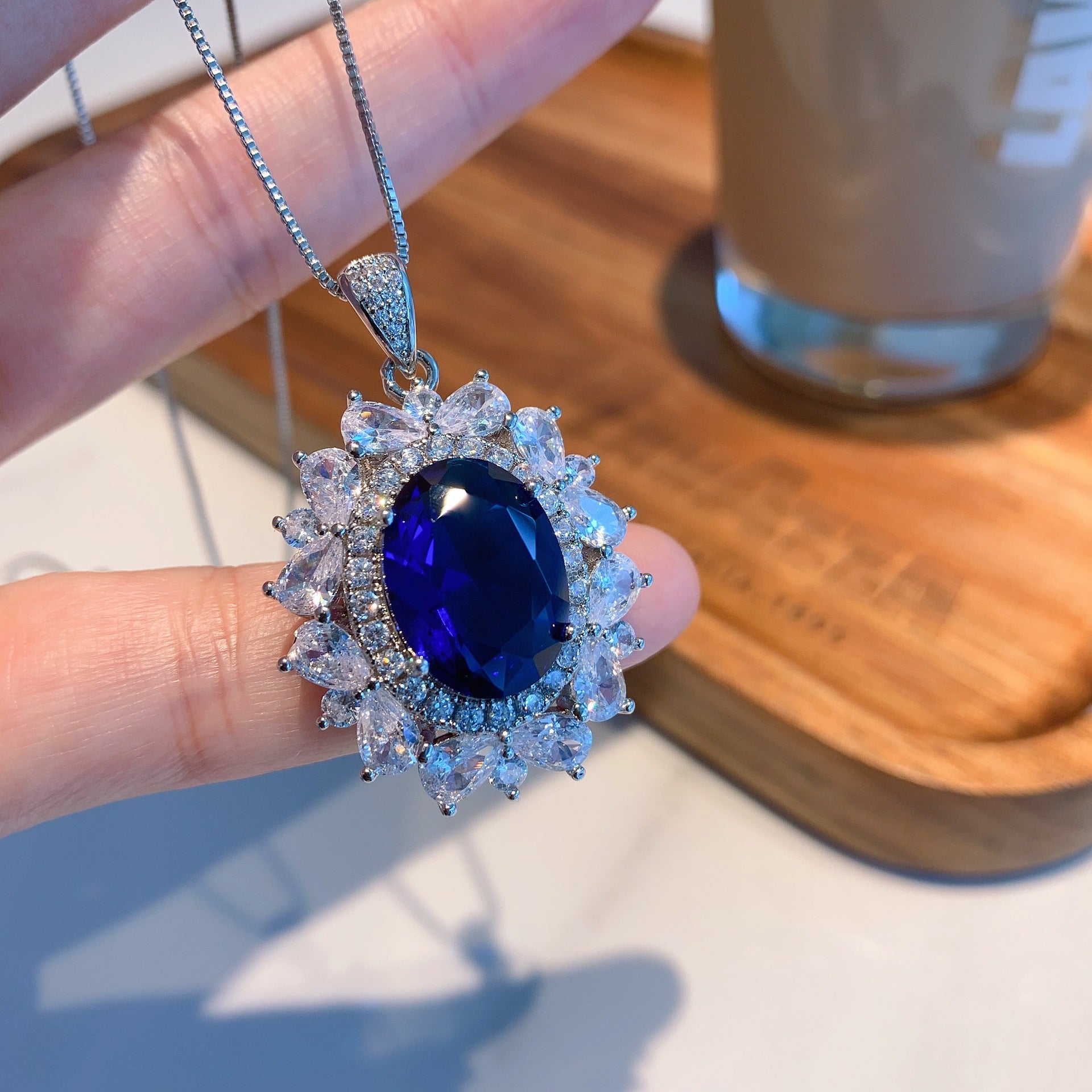 Blue Crystal Jewelry Set December Brithstone | Sapphire Earrings Sapphire Pendant Sapphire Ring | Crystal Diamond Jewelry Set in White Gold Plated