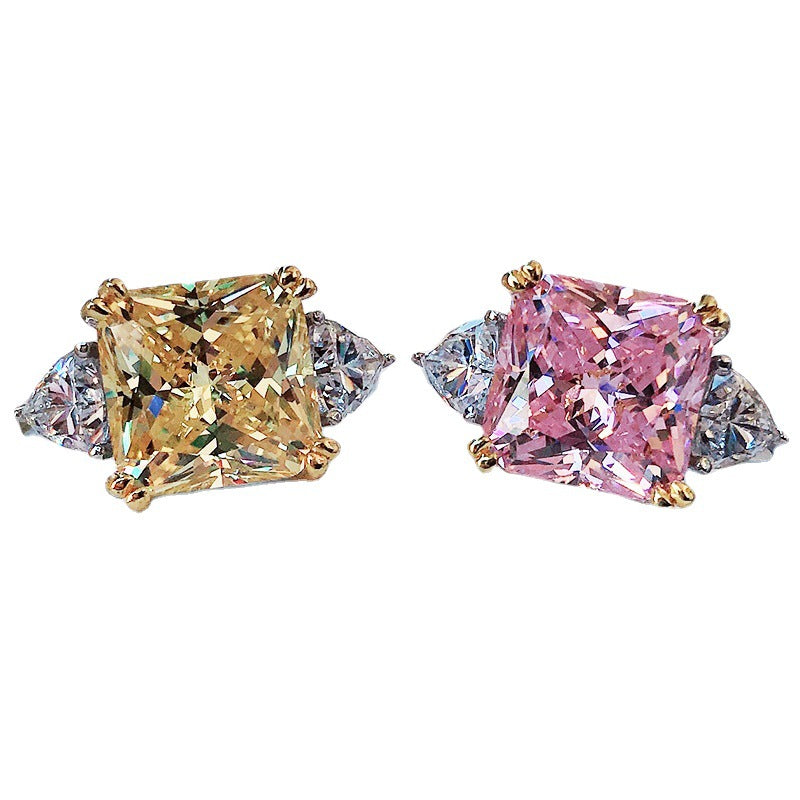 Princess Cut Three-Stone Yellow and Pink Lab Grown Diamond Engagement Ring 5.0 CTW with S925 Silver GH/VVS