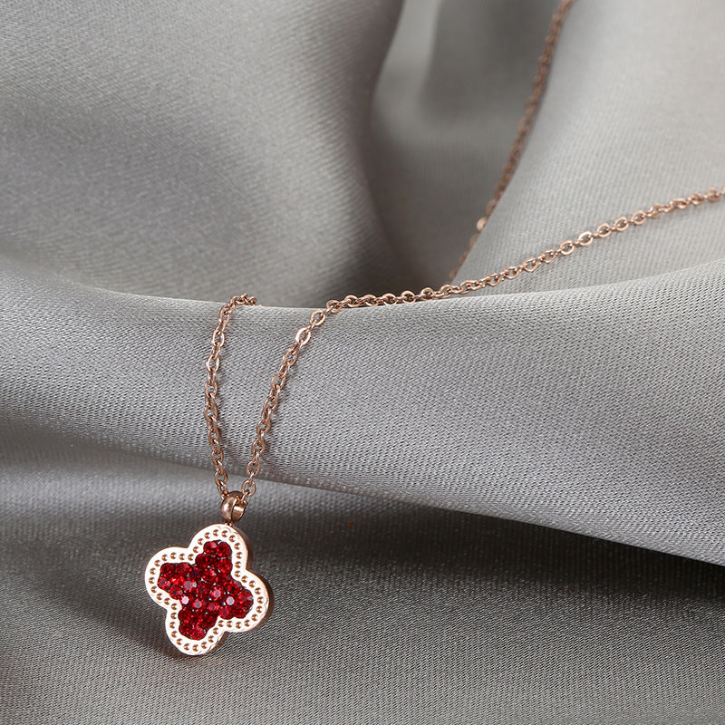 Four Leaf Clover Moonstone Mother of Pearl Necklace with 14K Gold Plated Chain