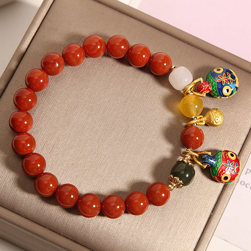 Pulsera de piedra cornalina de ágata roja estilo africano con cierre de oro Pulsera de jade rojo