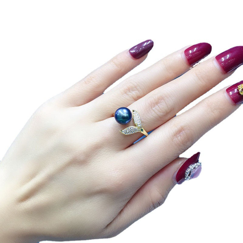 8-9mm Mermaid Style Freshwater Pearl Adjustable Size Ring in 14K Gold Over Sterling Silver