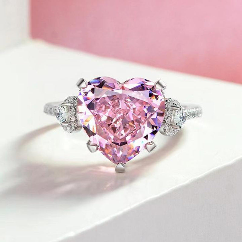 Heart Cut Therr-Stone Pink Lab Grown Diamond Engagement Ring 5.0 CTW with S925 Silver GH/VVS