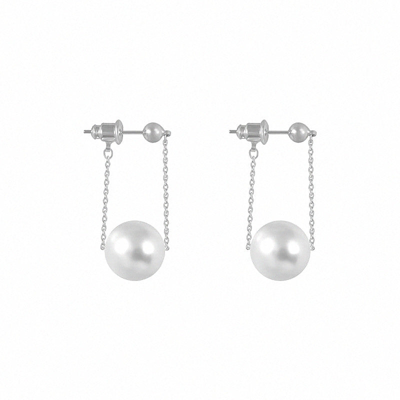 Pearl Dangle Earrings | Faux Pearl Earrings | Dangle Pearl Earrings with Silver Pins (10mm)