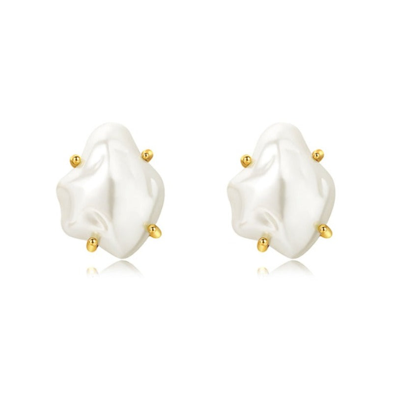 Baroque Pearl Earrings | Natural Resin Baroque Pearl Studs in 18K Gold Plated