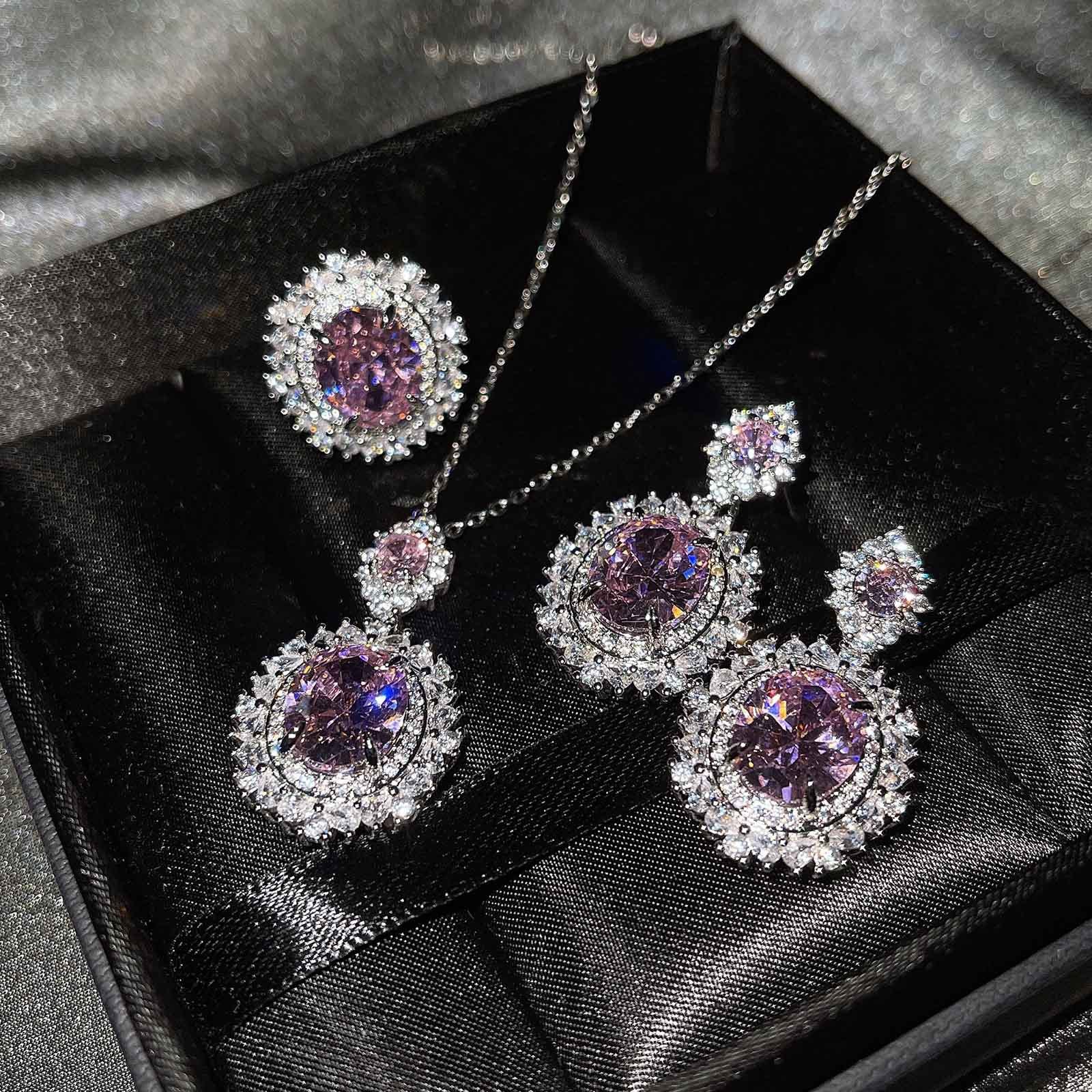 3 Color Available Super Shine Crystal Diamond Jewelry Sets | Crystal Earrings Crystal Pendant and Crystal Rings | Jewelry Sets for Women
