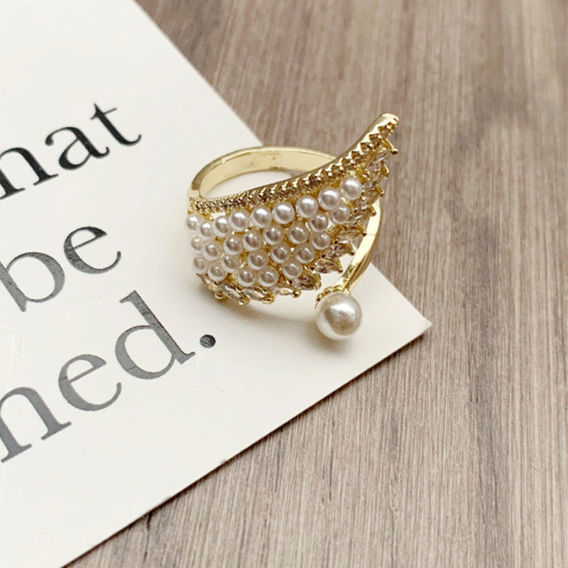Wing Pearl Ring Adjustable Size Gold Open Ring in 14K Gold Over Sterling Silver