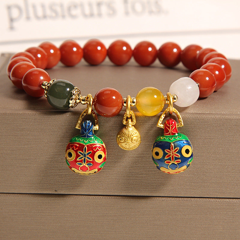 Pulsera de piedra cornalina de ágata roja estilo africano con cierre de oro Pulsera de jade rojo